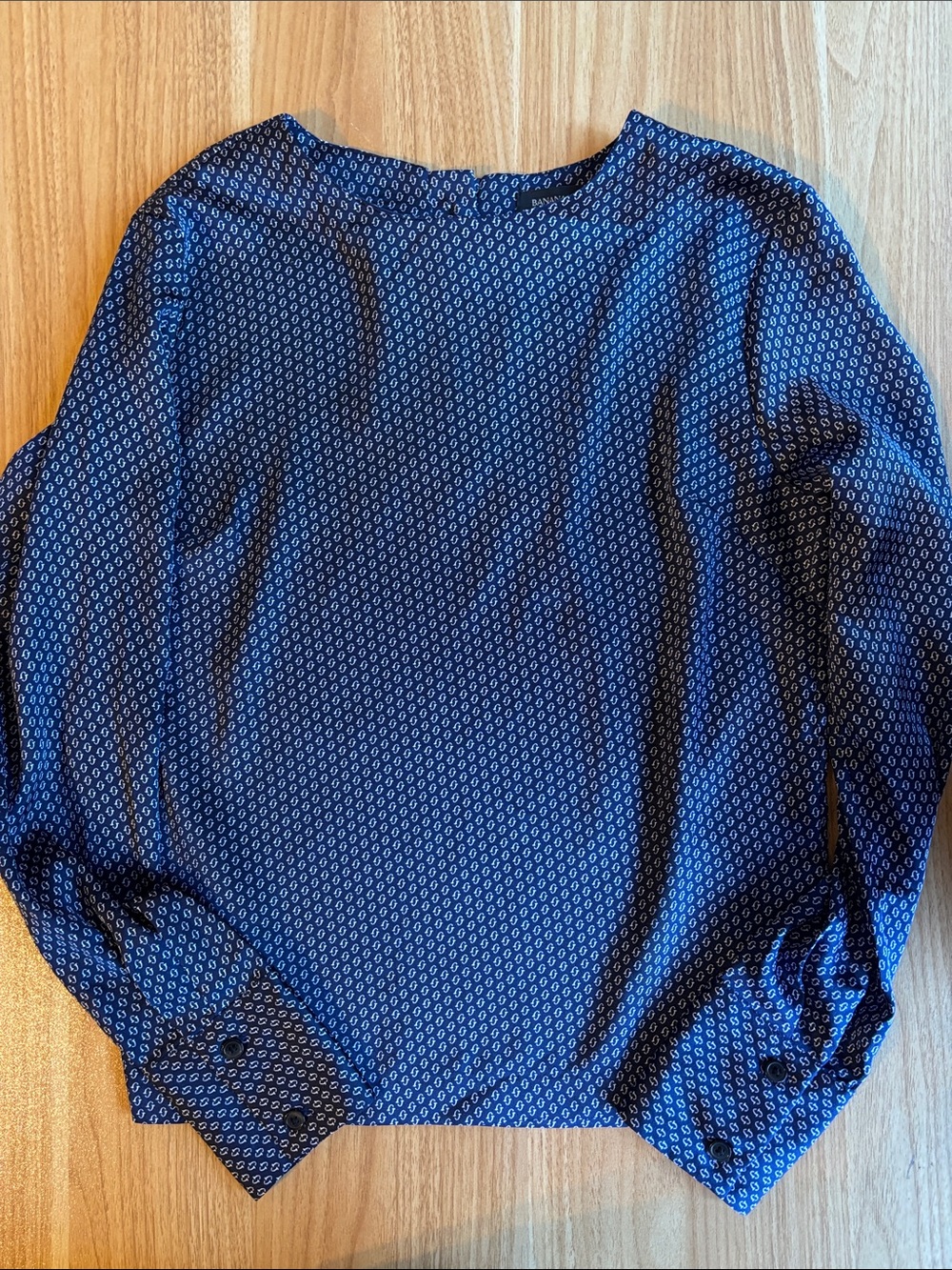 NWT Banana Republic Deep Sea Blue Geometric Print Popover Blouse XS
